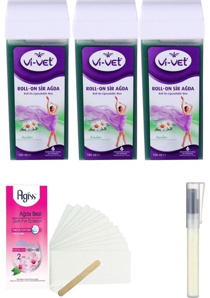 Vivet Azulen Kartuş Roll On Sir Ağda 100 ml x 3'LÜ + Bez + Kalempar