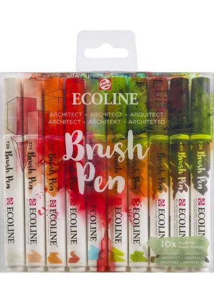Ecoline Brush Pen Fırça Uçlu Kalem Seti 10 Renk Archıtect Colors