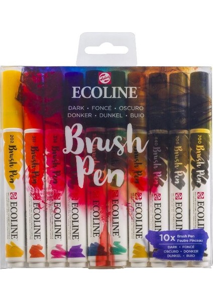 Ecoline Brush Pen Fırça Uçlu Kalem Seti 10 Renk Dark Colors