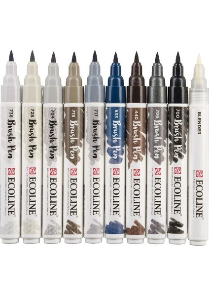 Ecoline Brush Pen Fırça Uçlu Kalem Seti 10 Renk Grey Colors fiyatları