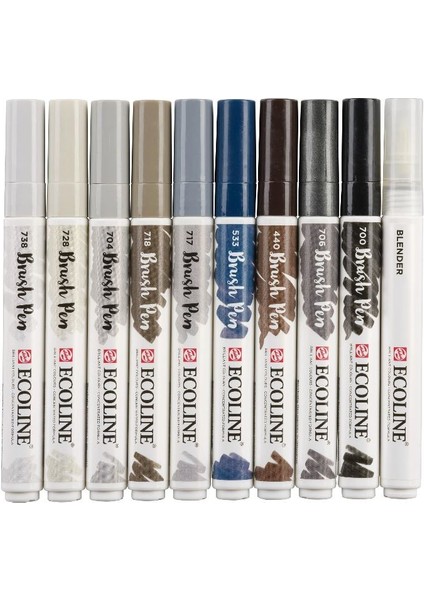 Ecoline Brush Pen Fırça Uçlu Kalem Seti 10 Renk Grey Colors modelleri