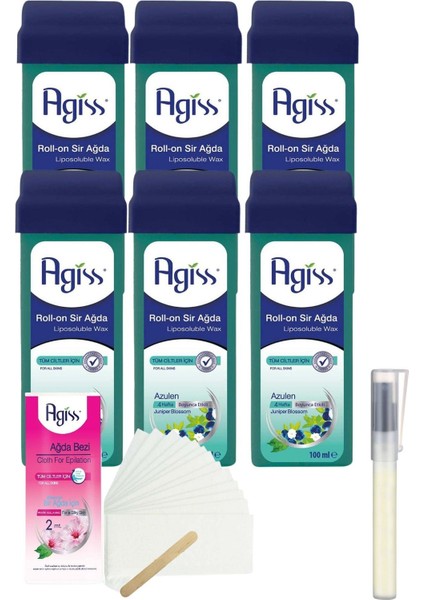 Agiss Azulen Kartuş Roll On Sir Ağda 100 ml x 6'lı + Bez + Kalempar