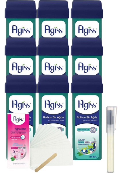 Agiss Azulen Kartuş Roll On Sir Ağda 100 ml x 9'LU + Bez + Kalempar