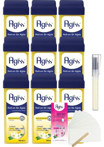 Agiss Limonlu Kartuş Roll On Sir Ağda 100 ml x 9'LU + Bez + Kalempar