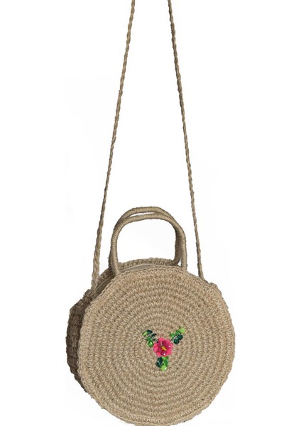 Kadın Çiçek Detaylı El Yapımı Hasır Çanta