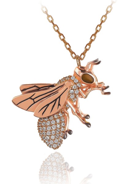 Beyaz Taşlı Arı Gümüş Kolye