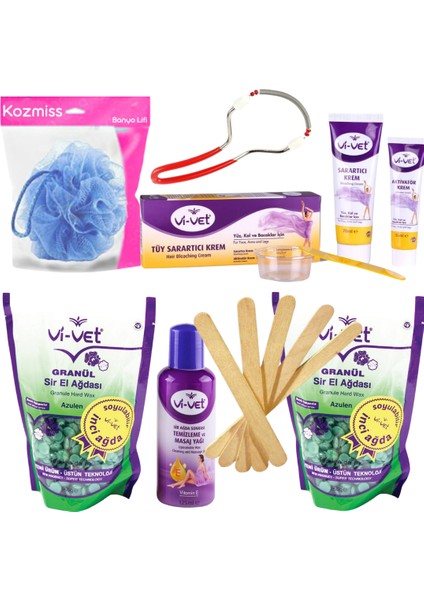 Azulen Boncuk Ağda Seti 7 Parça Tüy Sarartıcı Kremli