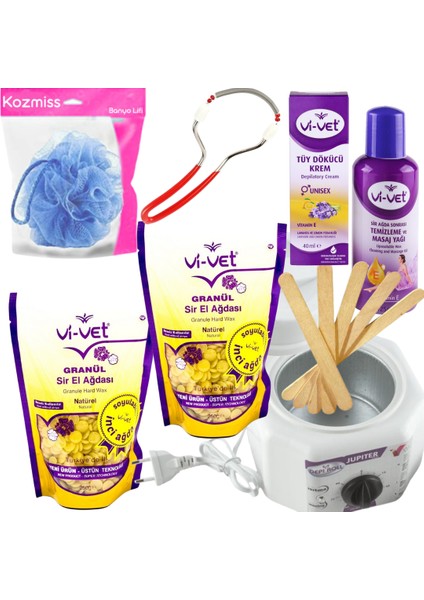 Ağda Isıtıcı Makine Vivet Naturel Boncuk Ağda Seti 8 Parça Tüy Dökücü Kremli