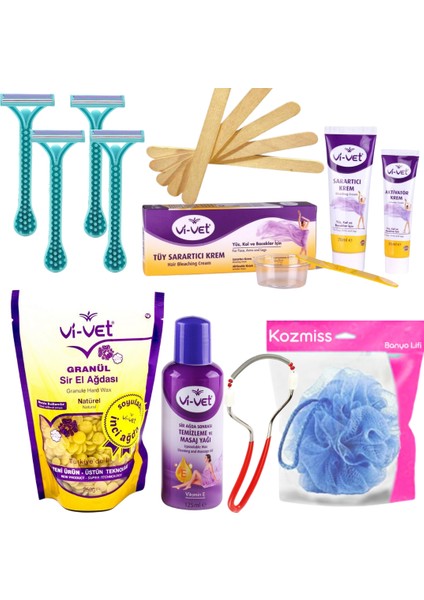 Vivet Naturel Boncuk Ağda Seti 7 Parça Tüy Sarartıcı Kremli