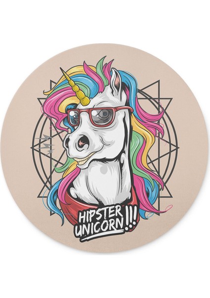 Hipster Unicorn Yuvarlak Kaymaz Taban Mouse Pad