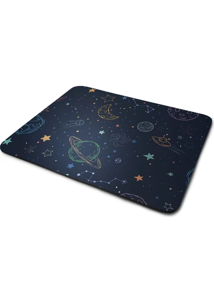 Uzay ve Gezegen Desenli Dikdörtgen Mouse Pad