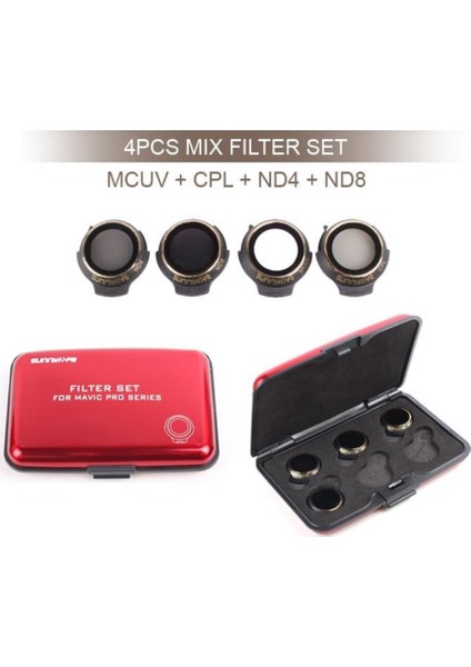 Dji Mavic Pro Kamera Için Kızaklı Optik Lens 4 Lü Filtre Set Mcuv / Cpl / Nd4 / Nd8