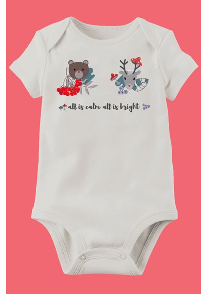 Bebek Beyaz Baskılı Pamuklu Body