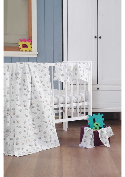 Müslin Bebek Battaniye + Ağız Bezi (4'lü) 120 x 120 cm Mavi Pamira
