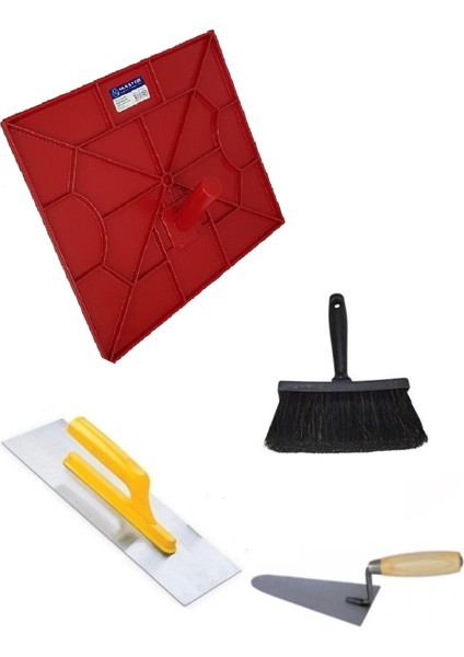 Usta Sıvacı Seti 4 Parça - Sıva Küreği + Alçı Mala 35CM +Su Serpme Fırçası + Sıva Malası
