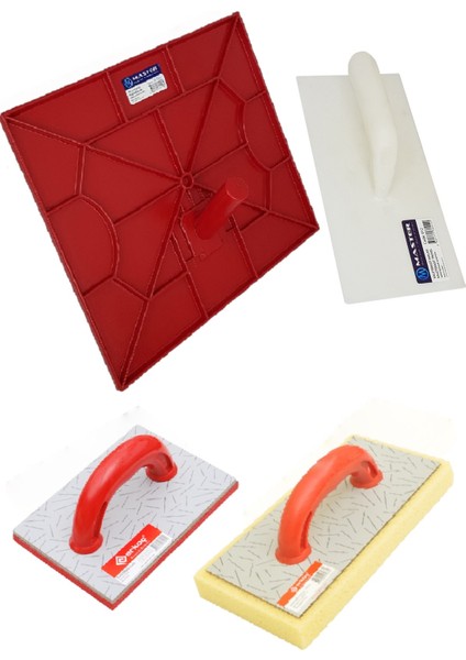 Sıvacı Seti 4 Parça - Kısa Tirfil + Sıva Küreği + Kaleterasit Mala + Süngerli Mala