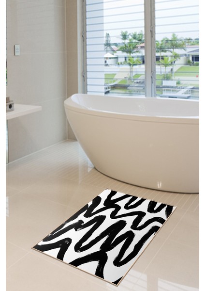 40X60 Dijital Baskılı Kaymaz Tabanlı Black & White Banyo ve Kapı Paspası
