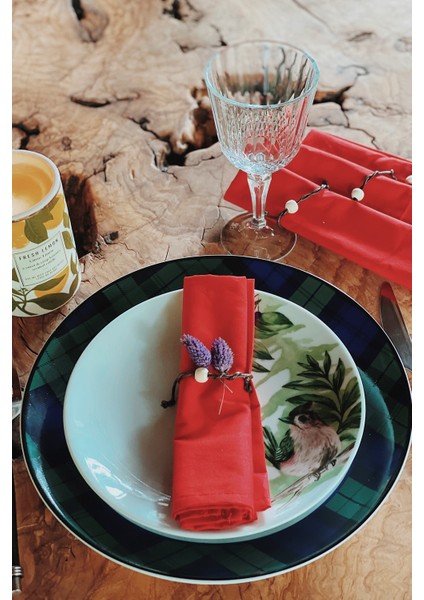 4'lü Kırmızı Organik Kumaş Servis Sunum Peçetesi