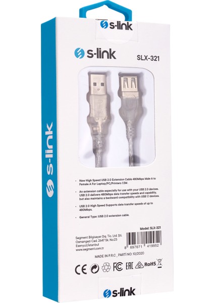 SLX-321 USB 2.0 1.5M Uzatma Kablo