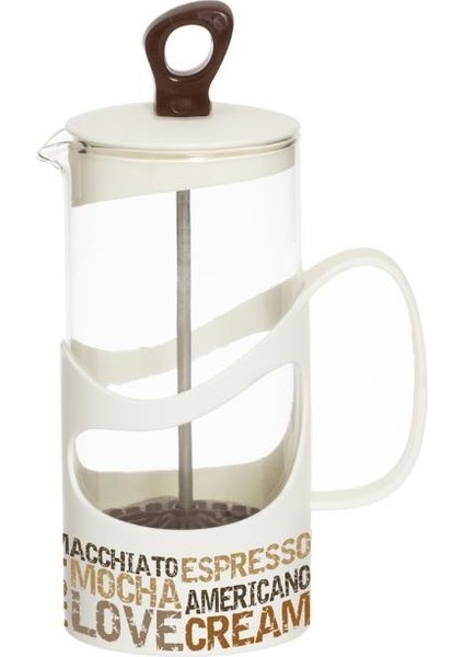 350 cc Beyaz Yazılı Desen French Press