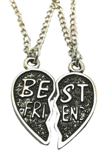 Gri Kalp Best Friends Ikili Zincirli Metal Kolye Takı