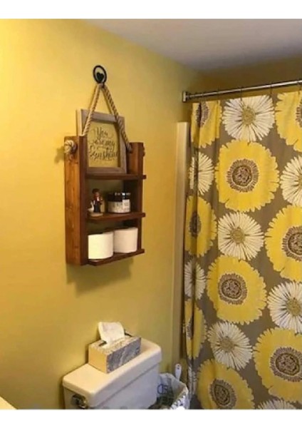 Gift Dekoratif El Yapımı 3 Gözlü Masif Ahşap Raf Kitaplık Banyo Rafı Aksesuar Rafı