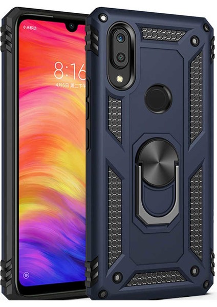 - Huawei Y7 Prime 2019 - Kılıf Yüzüklü Zırh Tank Vega Kapak - Mavi - T8258