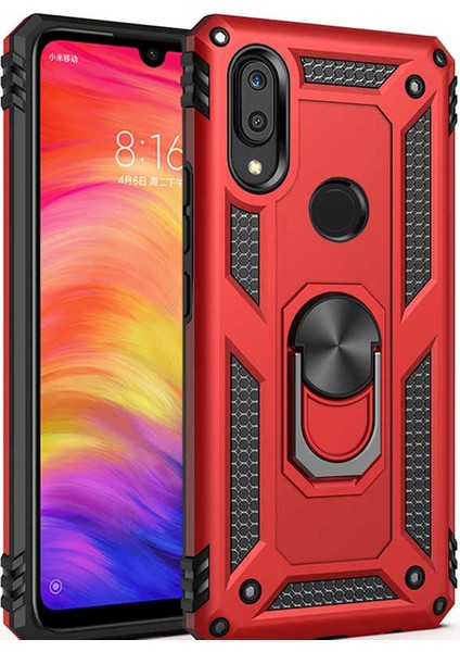 - Huawei Y7 Prime 2019 - Kılıf Yüzüklü Zırh Tank Vega Kapak - Kırmızı - T8258