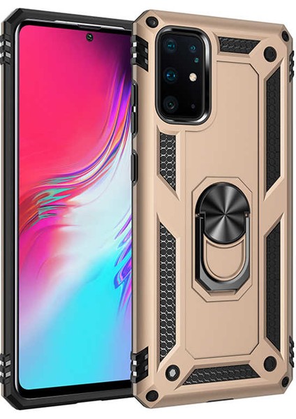 - Samsung Galaxy S20 Plus - Kılıf Yüzüklü Zırh Tank Vega Kapak - Gold