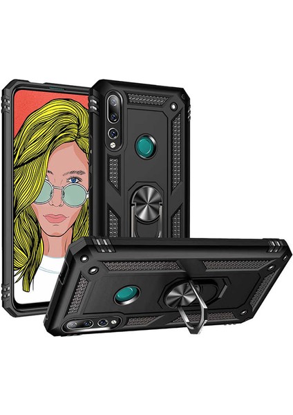 Huawei Y9 Prime 2019 Kılıf Tank Zırh Yüzüklü Mıknatıslı Standlı Kapak (Vega)