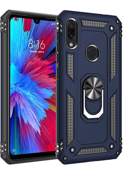 - Xiaomi Redmi Note 7 - Kılıf Yüzüklü Zırh Tank Vega Kapak - Mavi