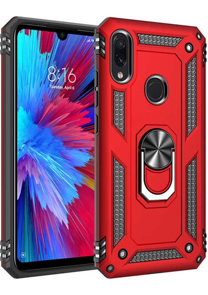 - Xiaomi Redmi Note 7 - Kılıf Yüzüklü Zırh Tank Vega Kapak - Kırmızı