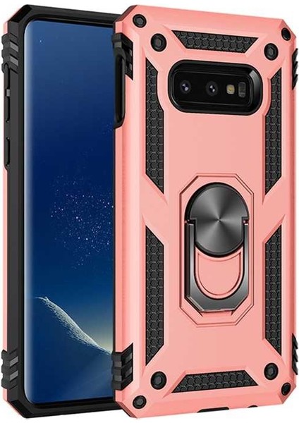 - Galaxy S10E - Kılıf Yüzüklü Çift Katman Zırh Tank Vega Kapak