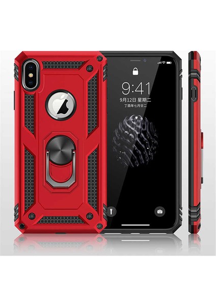 Apple iPhone Xs Max 6.5 Kılıf Standlı Magnet Mıknatıslı Yüzük Armored Zırhlı Kapak