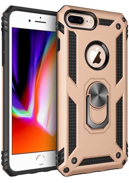 - Apple iPhone 8 Plus - Kılıf Yüzüklü Zırh Tank Vega Kapak - Gold