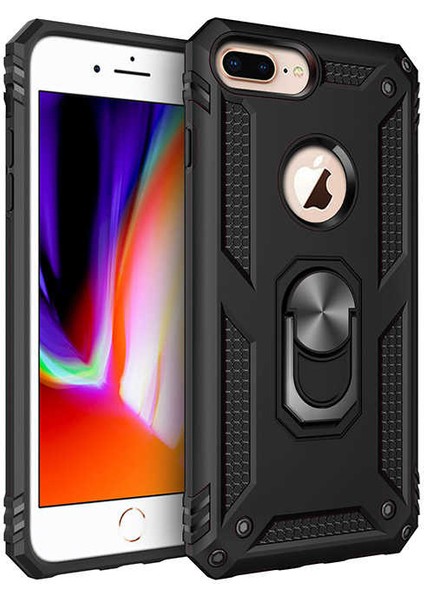 - Apple iPhone 8 Plus - Kılıf Yüzüklü Zırh Tank Vega Kapak - Siyah