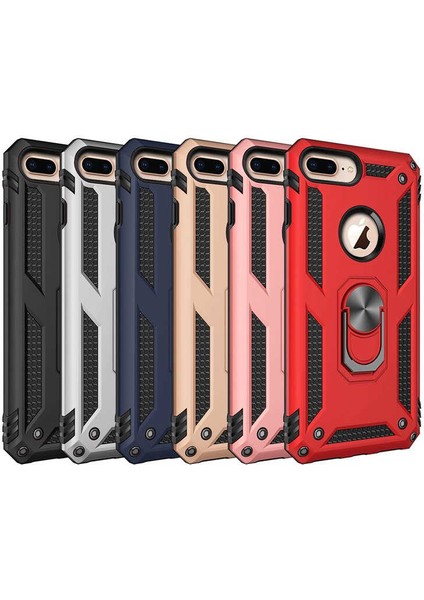 Apple iPhone 8 Plus Kılıf Standlı Magnet Mıknatıslı Yüzük Armored Zırhlı Kapak