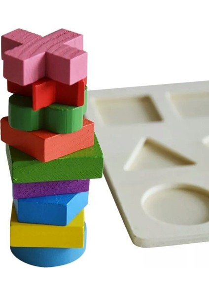 Ahşap Eğitici Oyuncak Bultak+Geometrik Set +Tangram+Kule 4lü Set