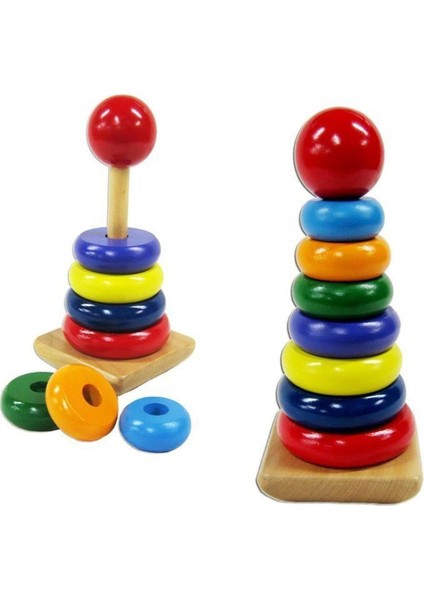 Ahşap Zeka Eğitici Oyuncak Geometrik Geçmeli Şekiller + Ahşap Tahta Bultak + Ahşap Kule Oyunu