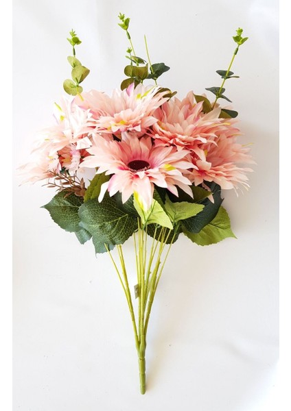 Yapay 5 Anadal Büyük Kafa Krizantem Demeti 55 cm Açık Pembe
