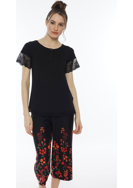 Worteks Düşük Omuzlu Dantelli Bol Paca Kaprili Pijama Takım