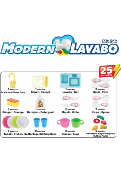 Kayyum Oyuncak Pilli Modern Mutfak Lavabo Seti 25 Parça - Pembe