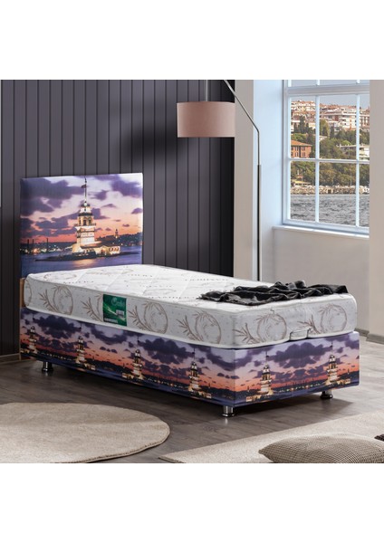 Kız Kulesi Tek Kişilik Baza Başlık Comfort Yatak Seti - 90x190