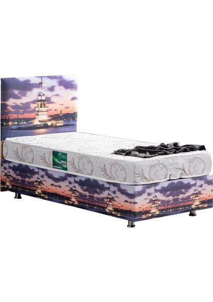 Kız Kulesi Tek Kişilik Baza Başlık Comfort Yatak Seti - 90x190