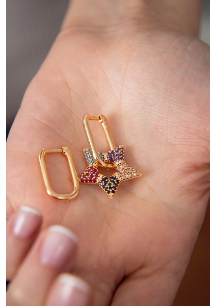 Kadın Renkli Taşlı Yıldız Model Küpe fiyatları