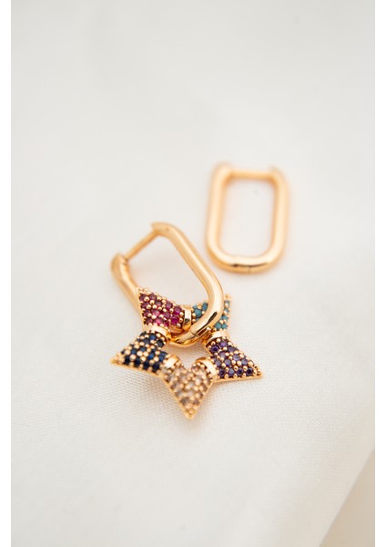 Kadın Renkli Taşlı Yıldız Model Küpe modelleri