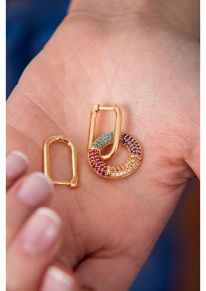 Kadın Renkli Taşlı Rose Gold Halka Model Küpe fiyatları
