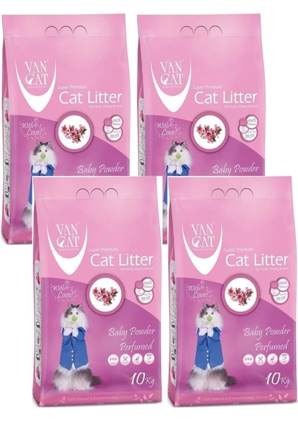 Van Cat  Baby Powder İnce Topaklaşan Bebek Pudralı Kedi Kumu 10 kg x 4