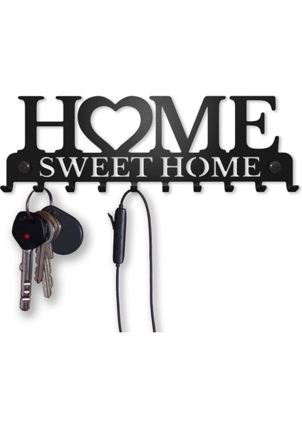 Home Sweet Home Yazı Desenli Dekoratif Estetik Anahtarlık Siyah