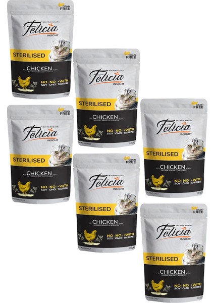 Tahılsız Yetişkin Sterilised Kısırlaştırılmış Tavuklu Yaş Kedi Maması 85 gr 6 Adet